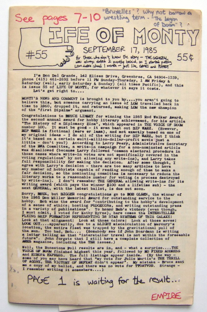 Life of Monty #55 ('zine, September 17, 1985)