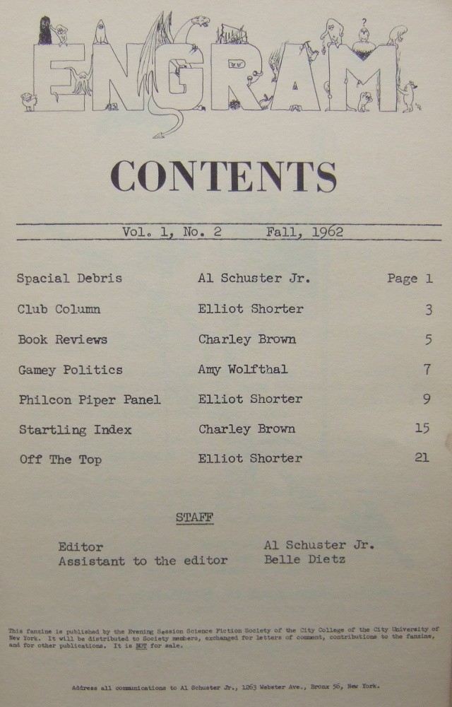ESSFSCCNY (Evening Session Science Fiction Society of the City College of the City University of New York ('zine, Fall, 1962. Vol. 1, No. 2)